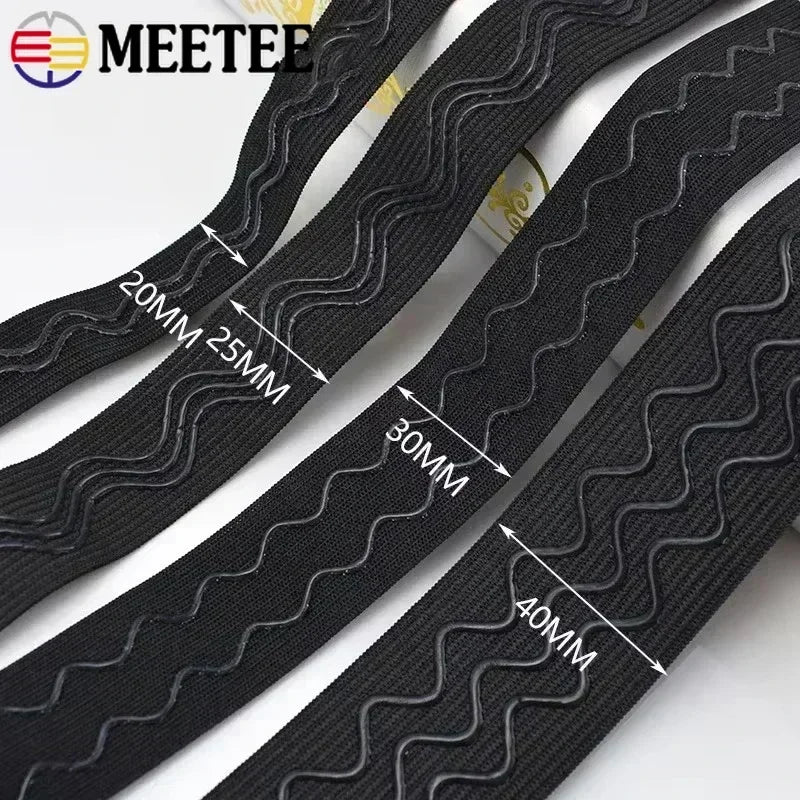 8/210M Meetee Black Silicone Elastic Bands Underwear Non-slip Rubber Tapes Waistband Belt Stretch Ribbon DIY Sewing Accessories