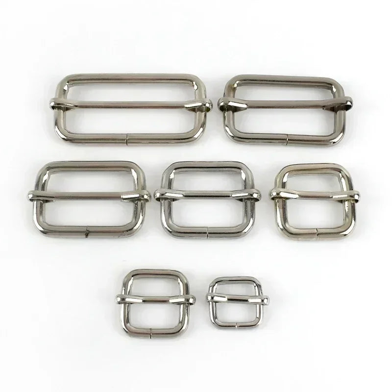 30/610Pcs 13-50mm Metal Pin Buckle Tri-Glide Slider Square Ring Buckles for Bag Strap Adjuster Webbing Belt Clasp DIY Accessories