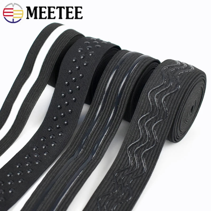 8/210M Meetee Black Silicone Elastic Bands Underwear Non-slip Rubber Tapes Waistband Belt Stretch Ribbon DIY Sewing Accessories