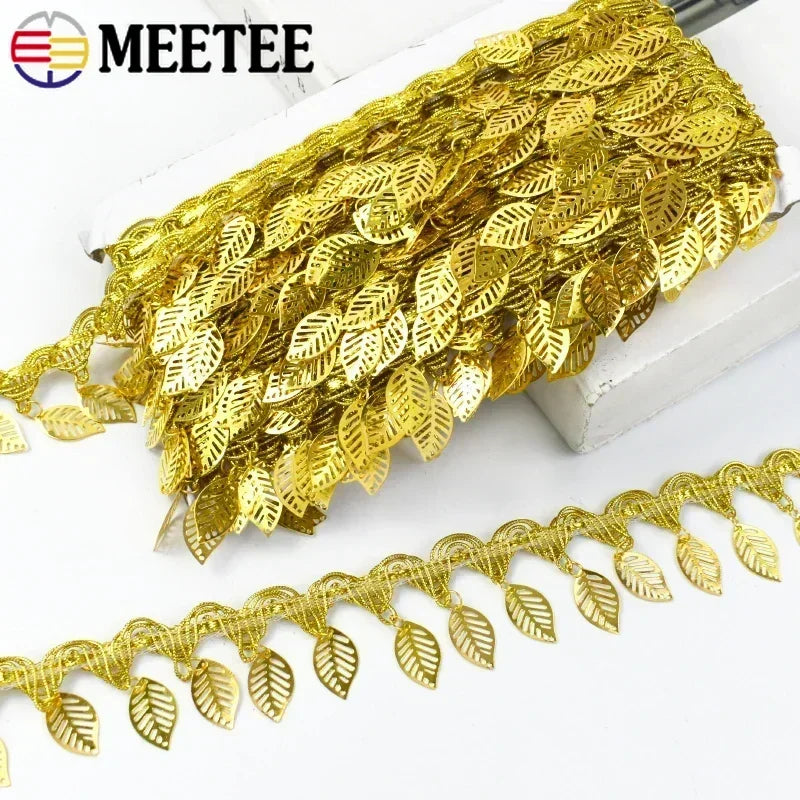 8/200Yards Gold Silver Pendant Lace Sequins Fringe Tassel Ribbon Trim for Stage Party Cosplay Wedding Clothes DIY Sewing Accessory