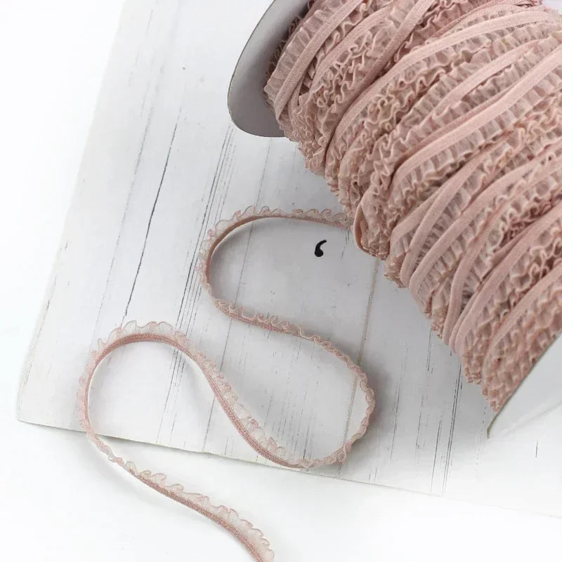 25/800Meters 6mm Elastic Band Pleated Lace Trim Stretch Ribbon for Sewing Underwear Strap Clothes Rubber Band DIY Accessories