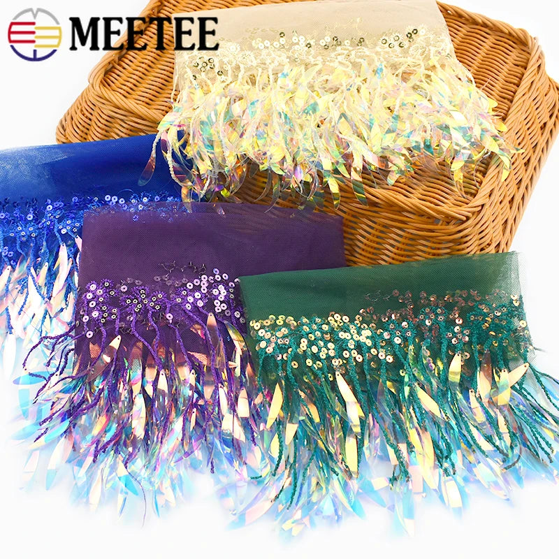3/100Yards Sequin Tassel Mesh Tassels Fringe Decor Lace Trim Fabric for Wedding Clothes Curtain Fringes Trimmings DIY Accessories