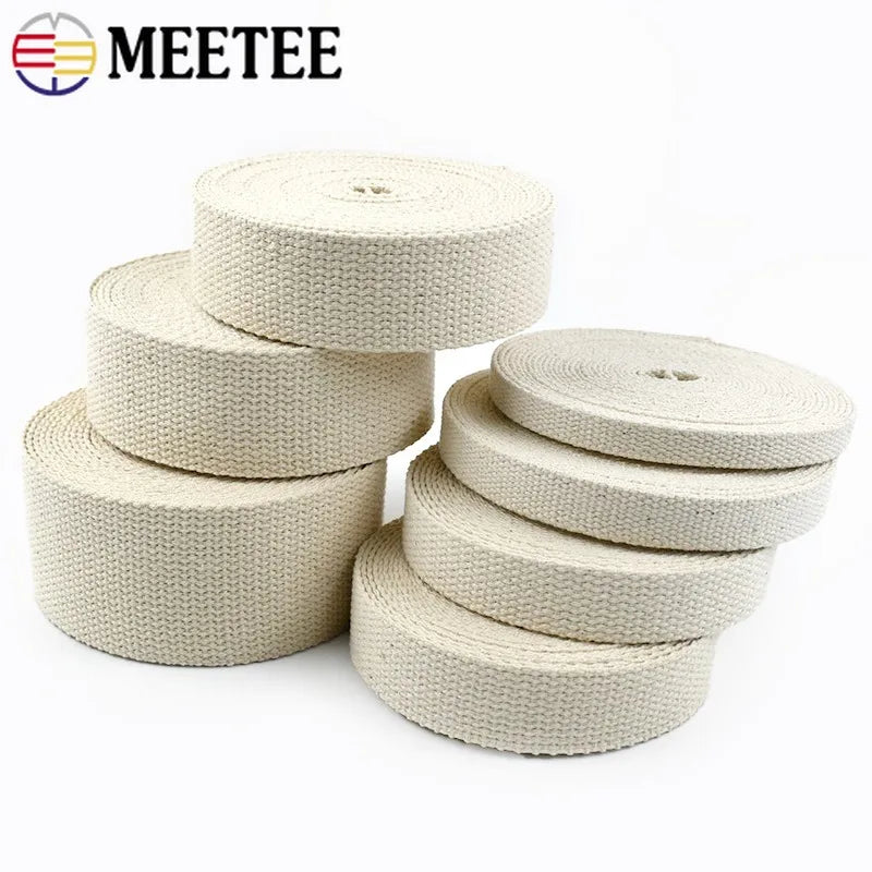 15/500Meters 1.5mm Thick Cotton Webbing Tapes 10-50mm Beige Canvas Ribbon Band Bag Webbings Strap Belt Sling Sewing Bias Accessoreis
