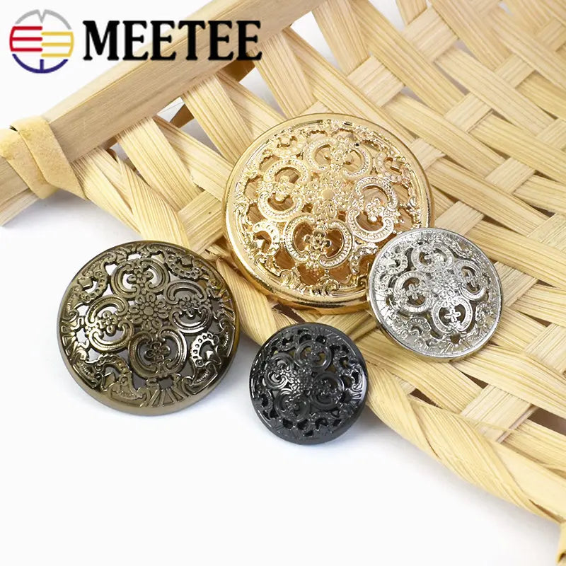 25/800Pcs Meetee 15/18/20/23/25mm Hollow Metal Buttons Round Coat Button for Clothing Sewing Decor Accessories DIY Material Craft