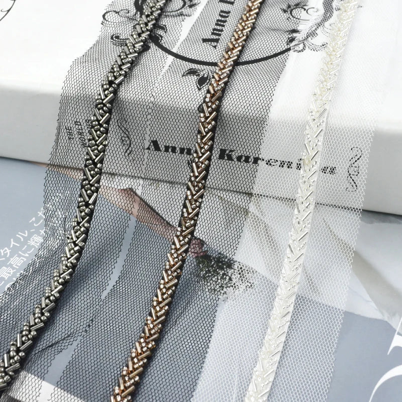 3/100Yards 7mm Beaded Laces Trim Pearl Lace Ribbon Applique Trimming Fringe Garment Dress Decor Tape Sewing Fabric Accessories