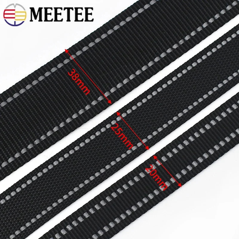 5/150M 20/25/38mm 1.8mm Thick Black Reflective Nylon Webbing Ribbon for Pet Collar Knapsack Belt Band Strap Tape DIY Bag Accessories