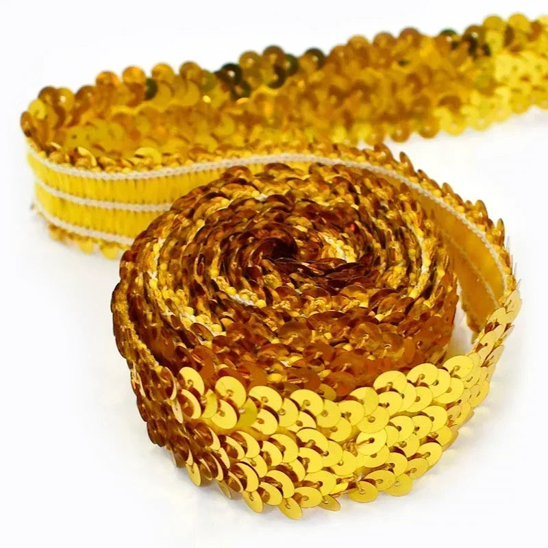 5/150M 30mm Sequins Lace Trim Stretch Ribbon Strap Laces Fabric for Craft Wedding Dress Clothes Elastic Band Sewing Accessories