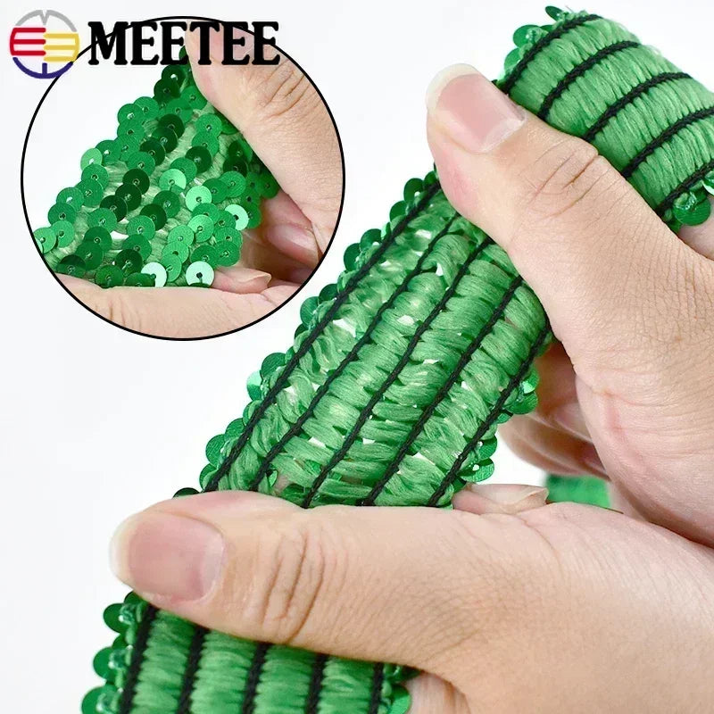 5/120Meters 45mm Sequins Stretch Lace Ribbons Laces Trim Elastic Band Dance Dress Clothes Decoration Ribbon Sewing Accessories