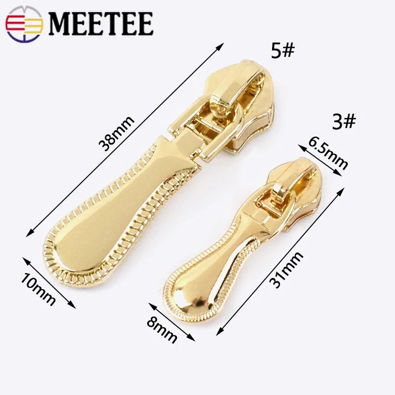 3/1000pcs Meetee 3# 5# Metal Zipper Sliders for Nylon Zippers Bag Garment Zip Head Pulls Repair Kits DIY Sewing Hardware Accessories
