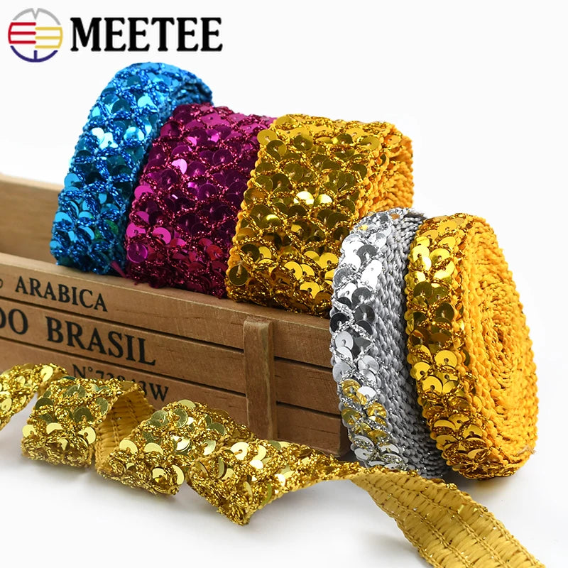 15/400M Sequin Lace Braided Band Decoration Ribbon for Clothes Not Elastic Trim Cosplay Dance Dress Wedding Sewing Accessories