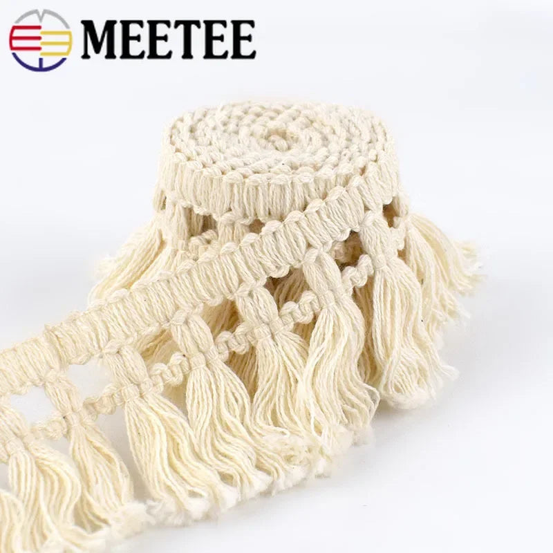8/300Meters 45mm Wide Beige Cotton Fringe Lace Trim Fabric Tassel Ribbon DIY Sewing Curtain Laces Home Decor Garment Craft Material