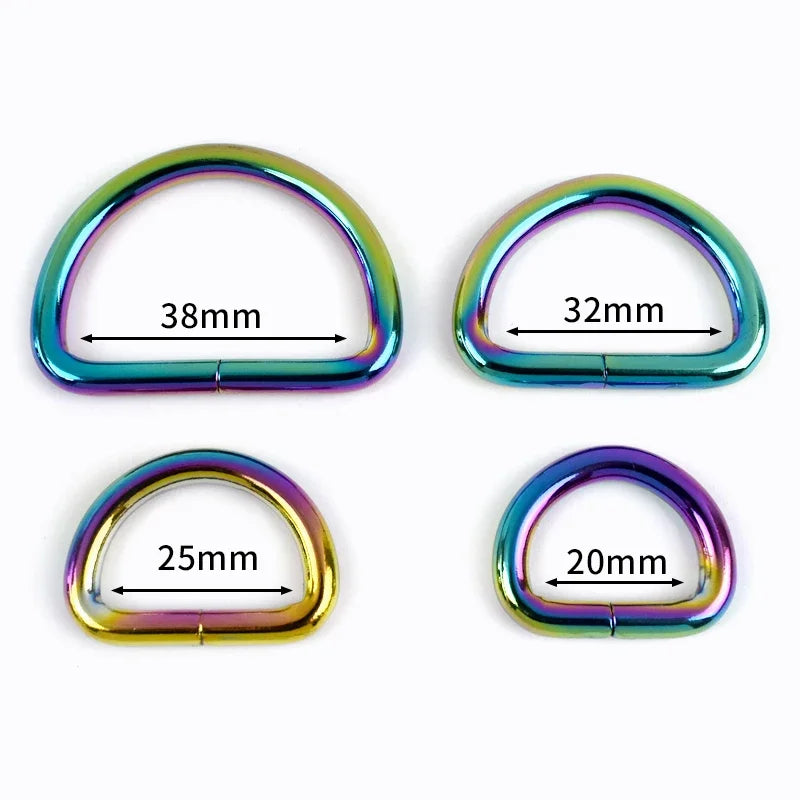 8/300Pcs 20/25/32/38mm Metal Buckles Rainbow D Rings for Bag Belt Strap Adjust Tri-Glides Sliders Buckle DIY Hardware Accessories