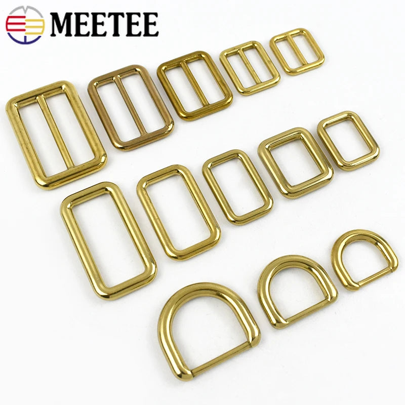 3/100Pcs Solid Brass D Ring Adjuster Clasp Tri-Glide Slider Buckles Backpack Strap Webbing Belt Buckle DIY Hardware Accessories