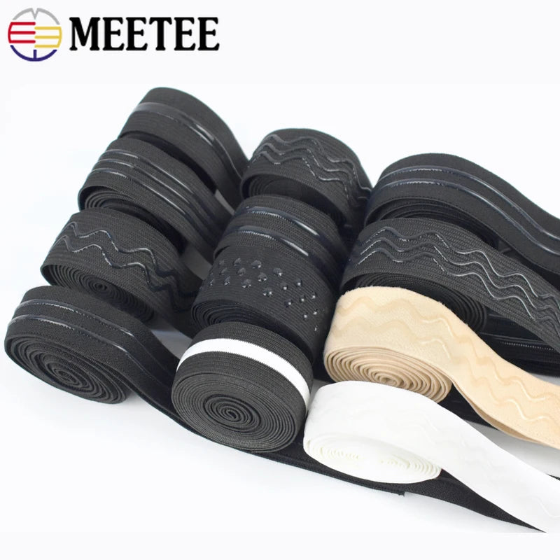 8/210M Meetee Black Silicone Elastic Bands Underwear Non-slip Rubber Tapes Waistband Belt Stretch Ribbon DIY Sewing Accessories
