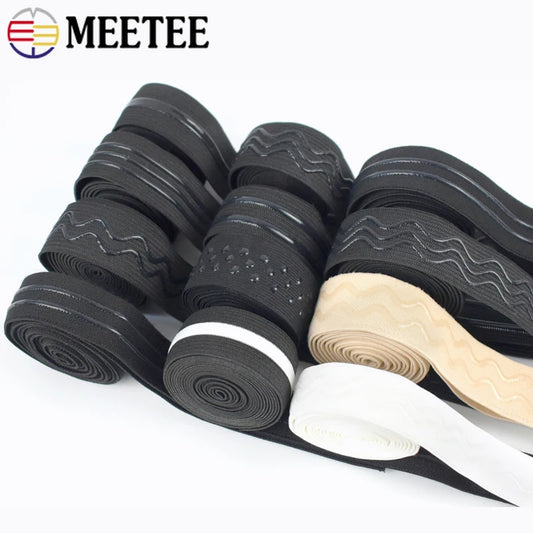 8/210M Meetee Black Silicone Elastic Bands Underwear Non-slip Rubber Tapes Waistband Belt Stretch Ribbon DIY Sewing Accessories
