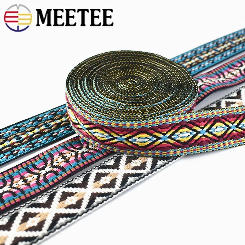 5/180Meters 30/38mm Jacquard Webbing Tapes Ethnic Lace Ribbons For Bag Strap Sewing Tape Bias Binding DIY Garment Accessories