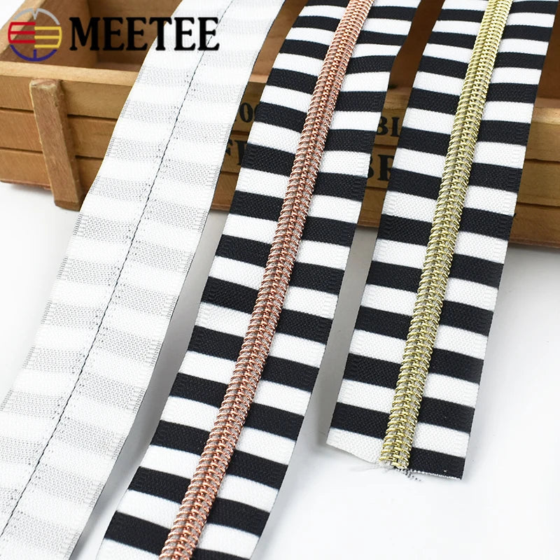 5/120M Meetee 5# Nylon Zipper Tapes Stripe Coil Zippers Garment Clothes Bag Decoration Zip Roll Repair Kit DIY Sewing Accessories