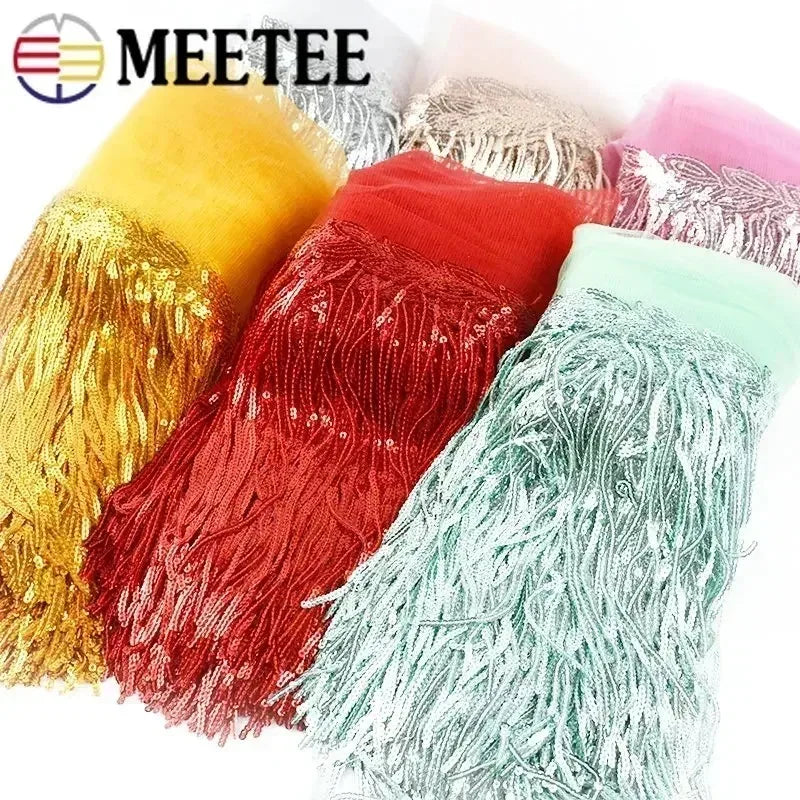 5/200Yards Meetee 10/18cm Sequin Tassel Lace Trim Fringe Trimming Ribbon for Clothing Dress Decoration DIY Sewing Accessories