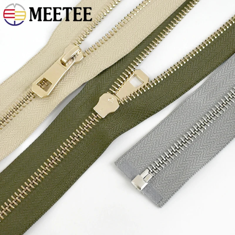 5/120Pcs 35-85cm 5# Metal Zippers Open-end Zip Tape Gold Sliver Teeth Open-End Zipper Repair DIY Clothing Bags Sewing Accessories