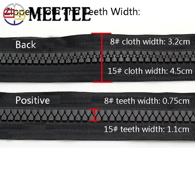 3/100Pcs Meetee 8#15# Resin Zippers 70-150cm Open End Long Zip Down Jacket Coat Double Sliders for Sewing Garment Repair Tailor Accessory