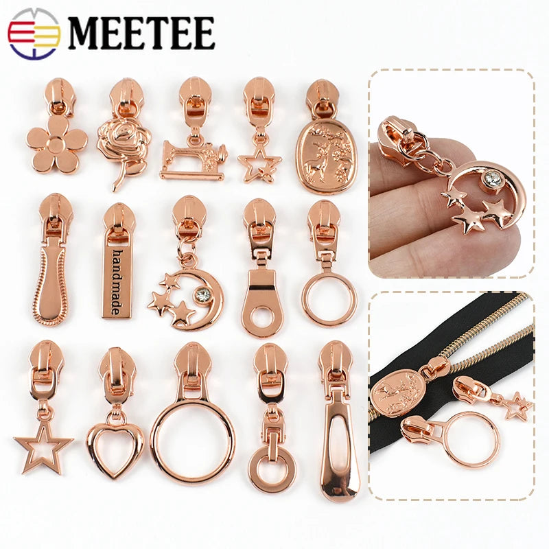 15-500Pcs 5# Rose Gold Zippers Sliders for Nylon Zip Tape Clothes Bag Sewing Zipper Replacement Puller Zips Repair Kit Accessories
