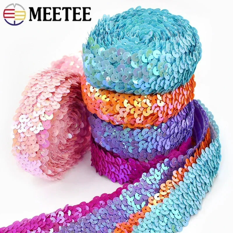 5/150M 30mm Sequins Lace Trim Stretch Ribbon Strap Laces Fabric for Craft Wedding Dress Clothes Elastic Band Sewing Accessories