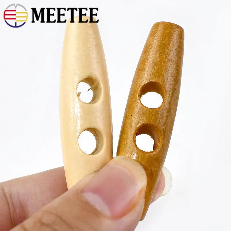 30/1000pcs Meetee Wooden Buttons 30-60mm 2 Holes Natural Wood Horn Toggle for Wool Sweater Coat Bags Garment Accessories C1-27