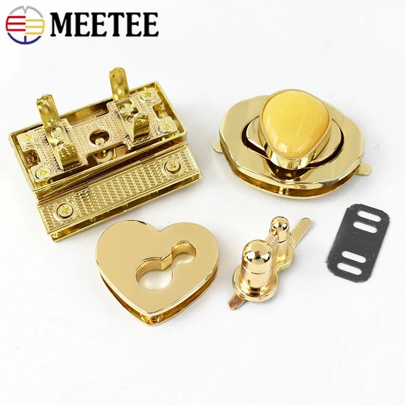 5/120Pcs Meetee Gold Metal Lock Clasp Turn Twist Locks Closure Snap Clip Buckles DIY Bag Purse Hardware Repair Accessories