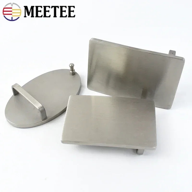 Meetee 1/30pcs 35mm/40mm Stainless Steel Belt Buckles Metal Smooth Plate Buckle for Men's Waistband Head Pin Automatic Clasp Crafts