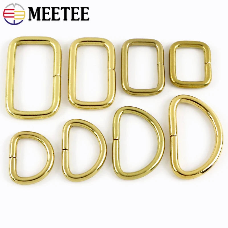 25/800Pcs 10-38mm Solid Brass Non Welded D Rings Square Bag Buckle Handbag Strap Clasp Webbing Dog Leash Adjuster Loops Hardware