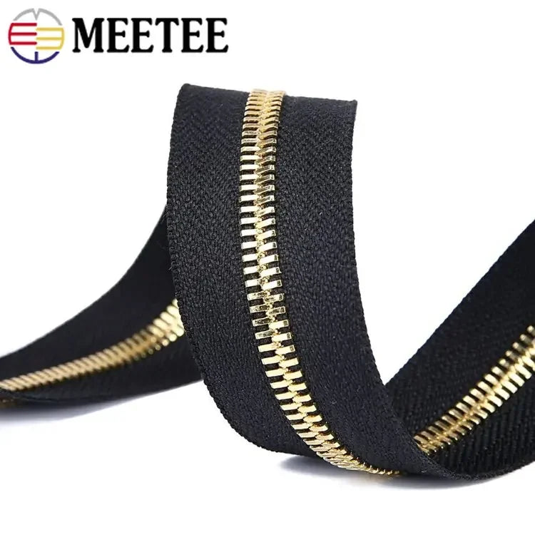 Meetee 2/60Meters 5# Metal Zippers Double Pull Zips Garment Luggage Zipper Repair Kit Clothing Sewing Accessories No Slider