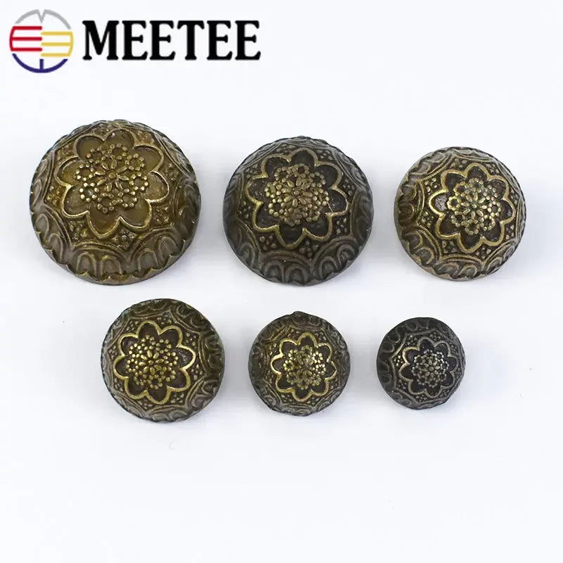 30/1000Pcs Meetee 12-23mm Metal Bronze Carved Retro Buttons Mushroom for Shirt Jacket Coat Sewing Clothing Scrapbook Accessories D2-6