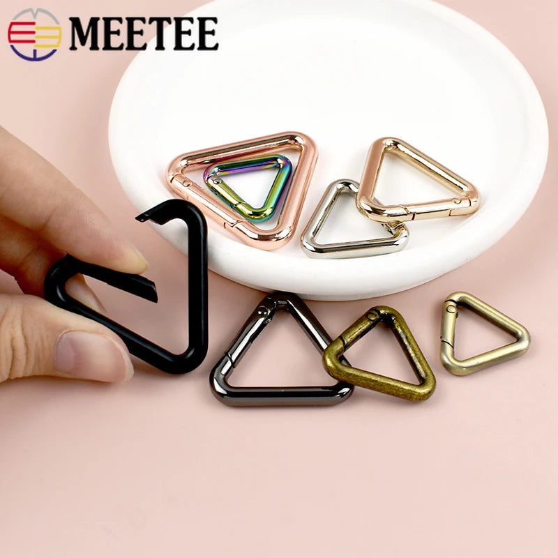 15/500Pcs Metal Triangle Spring Ring Openable Bag Belt Strap Buckle Carabiner Connect Keyring Dog Chain Snap Clasp Trigger Hook