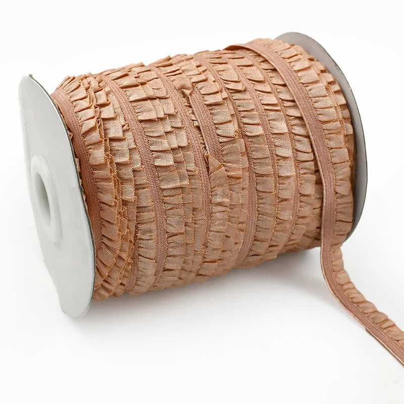 Meetee 20/600meters 10mm Ruffled Elastic Band Pleated Stretch Lace Trim Ribbon Baby Hairband Belt Shoes Tapes Sewing Accessory