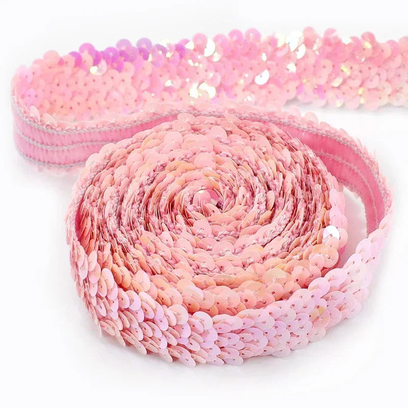 5/150M 30mm Sequins Lace Trim Stretch Ribbon Strap Laces Fabric for Craft Wedding Dress Clothes Elastic Band Sewing Accessories