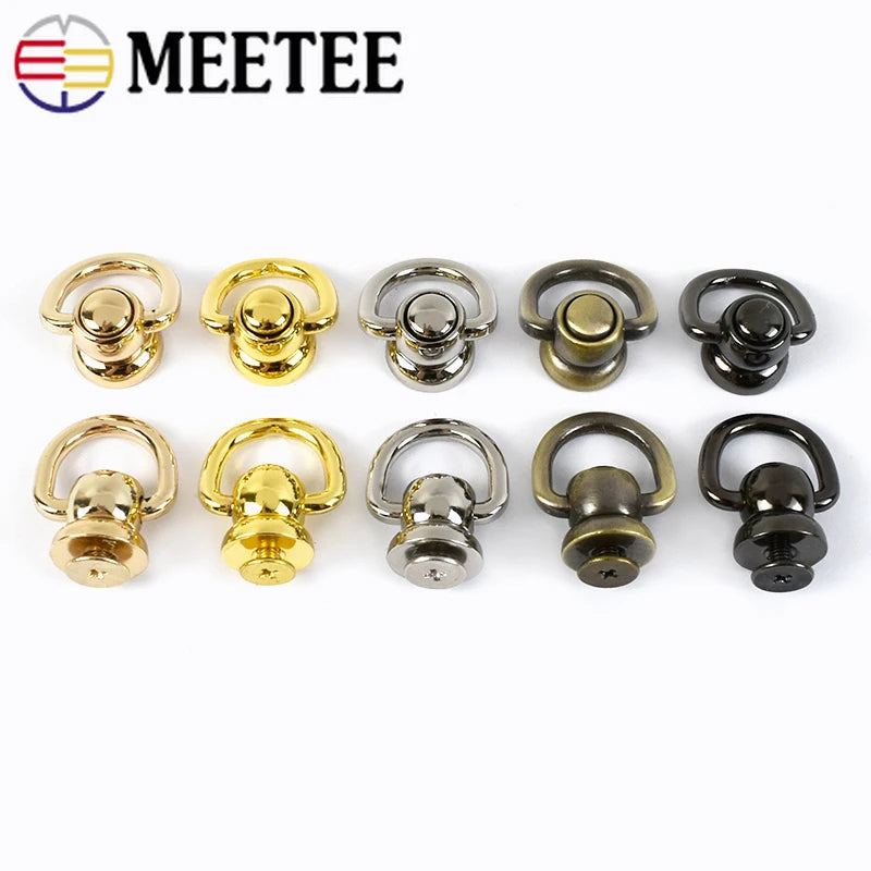 Meetee 10/350pcs 13mm Bag Side Hang Round Head Solid Nail Leather Screw Rivet D Ring Buckles DIY Handbag Repair Accessories