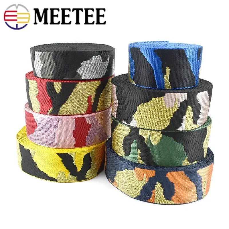 Meetee 2/50Meters 38/50mm Nylon Polyester Jacquard Webbing Camouflage Tapes for Backpack Strap Garment Ribbon Sewing Decoration Band