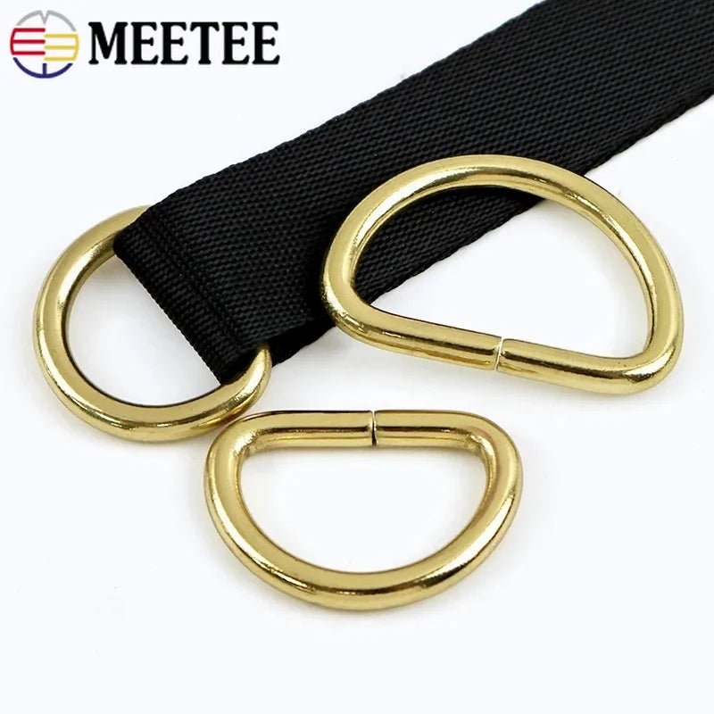 25/800Pcs 10-38mm Solid Brass Non Welded D Rings Square Bag Buckle Handbag Strap Clasp Webbing Dog Leash Adjuster Loops Hardware