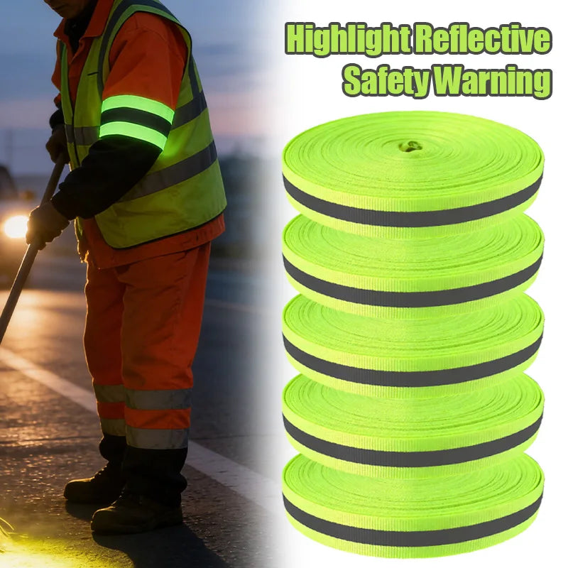 30/600Yards Silver Reflective Ribbons 10-40mm Green Black Safety Clothing Warn Webbing Tapes for Walking Cycling Backpacks At Night