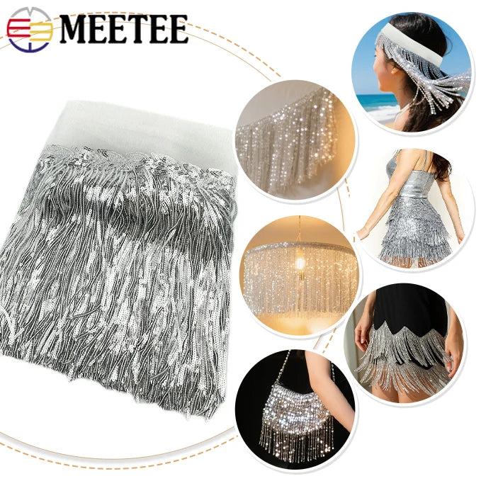 5/200Yards Meetee 10/18cm Sequin Tassel Lace Trim Fringe Trimming Ribbon for Clothing Dress Decoration DIY Sewing Accessories