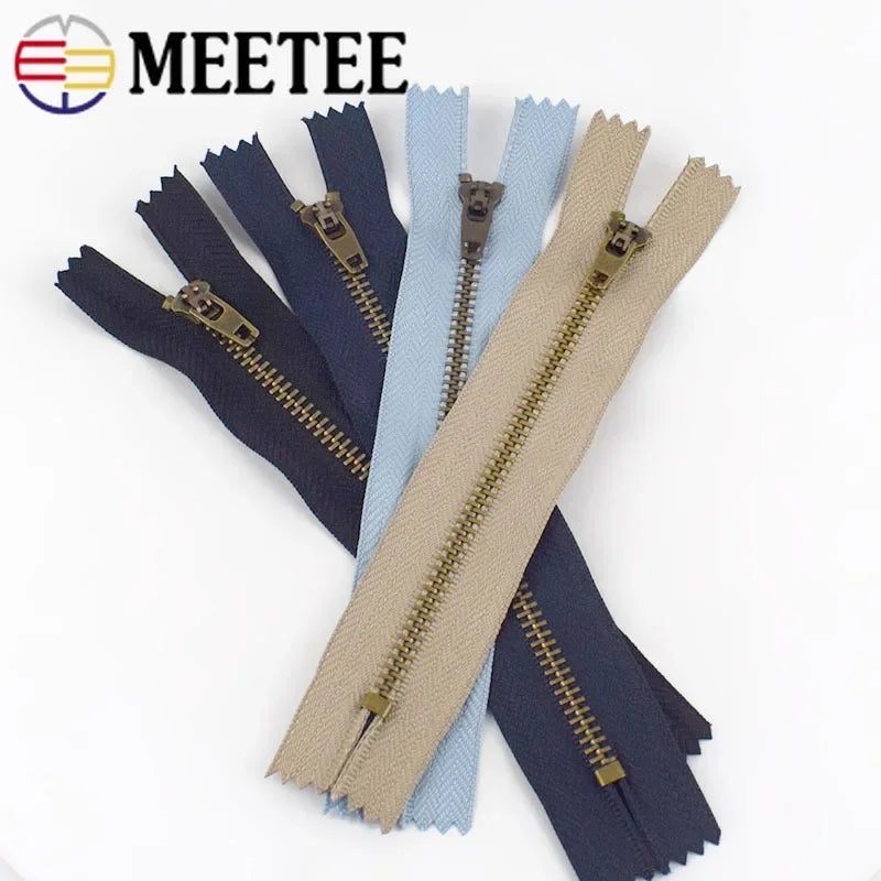 Meetee 15/500pcs 10/13/15/18cm 4# Close-End Metal Zipper Pants Bags Pocket Auto Lock Decor Zip DIY Garment Sewing Accessories ZA025