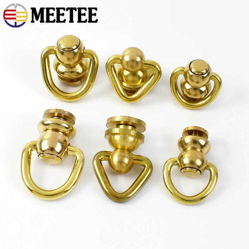 5/150Pcs Solid Brass Rotated D Ring Nail Swivel Screw Buckles  Bag Strap KeyChain Connector Handbags Clasp Leather Craft Accessory