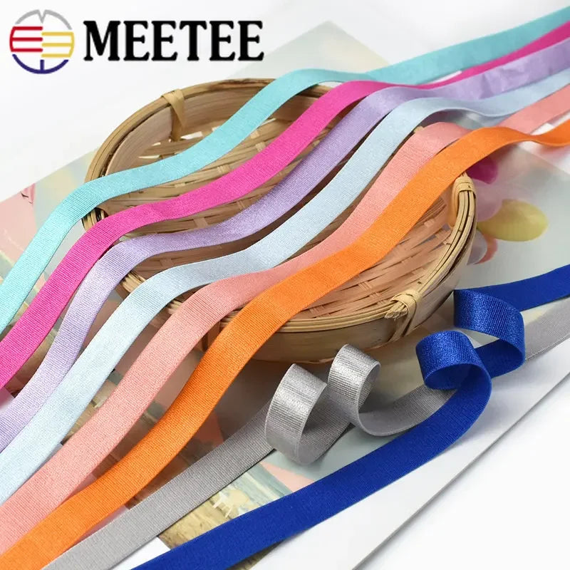 Meetee 10/300meters 12mm Elastic Bands for Underwear Bra Shoulder Strap Yoga Belt Hair Band DIY Sewing Garment Accessories