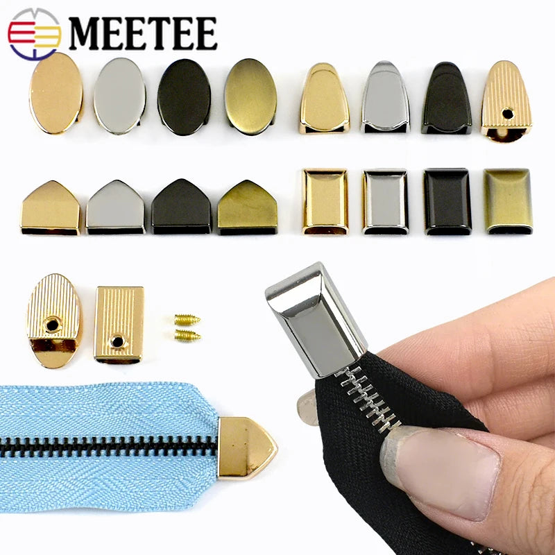30/600Pcs Meetee Metal Zippers Tail Clip Zips Stopper Plug Head with Screw Bag Wallet Handbag Zip End Clasp DIY Hardware Accessories