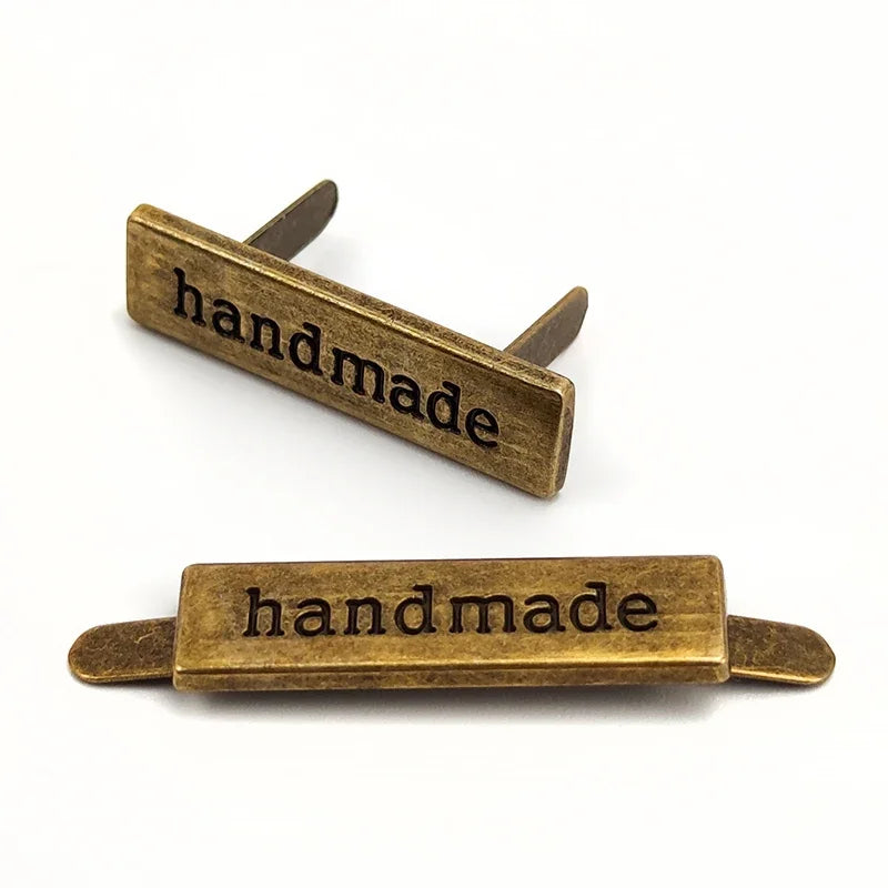 15/500pcs 36*10mm Handmade Metal Bag Labels Tag Handcraft Decorative Buckles for Purse DIY Hardware Sewing Leather Accessories