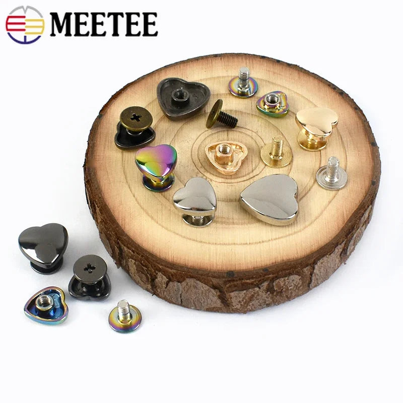 30/1100Pcs Meetee 8/13mm Heart Rivet Screw Bag Clothes Hardware Handbag Decorative Studs Button Nail Metal Buckles DIY Accessories
