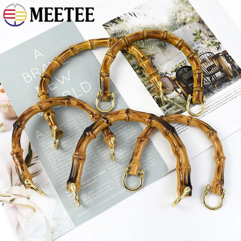 5/170Pcs Imitation Bamboo Handles Metal Buckle Wooden Frames Replacement Handle for Woven Bag DIY Sewing Hardware Accessories