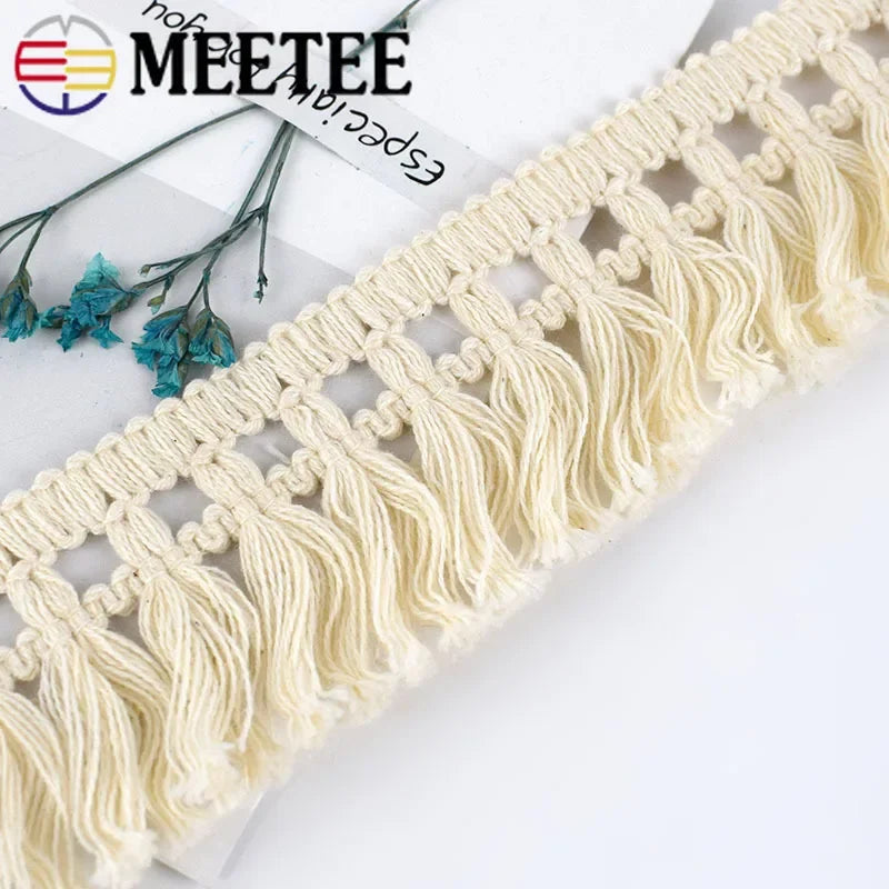 8/300Meters 45mm Wide Beige Cotton Fringe Lace Trim Fabric Tassel Ribbon DIY Sewing Curtain Laces Home Decor Garment Craft Material
