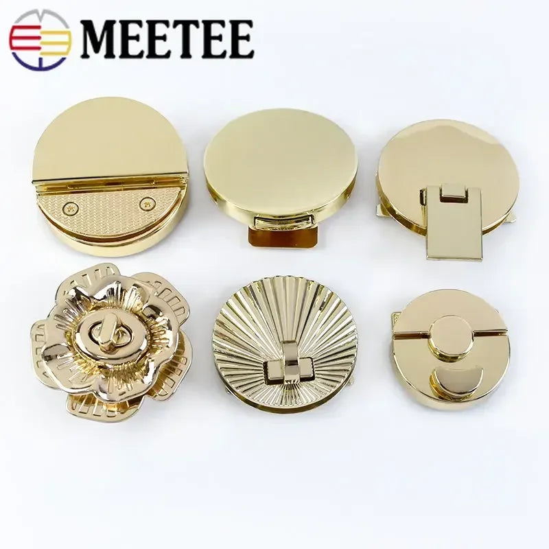 2/60Pcs Meetee Metal Clasp Turn Lock Twist Locks Round Rectangle Bag Decor Buckles DIY Handbag Purse Hardware Replace Accessories