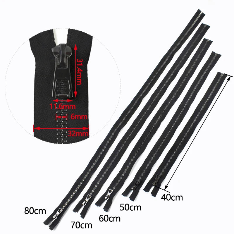 8/200Pcs 5# Metal Zippers 40-80cm Garment Sewing Zip Handbag Open-End Zippers Jacket Down GunBlack Teeth Zips DIY Tailor Supplies